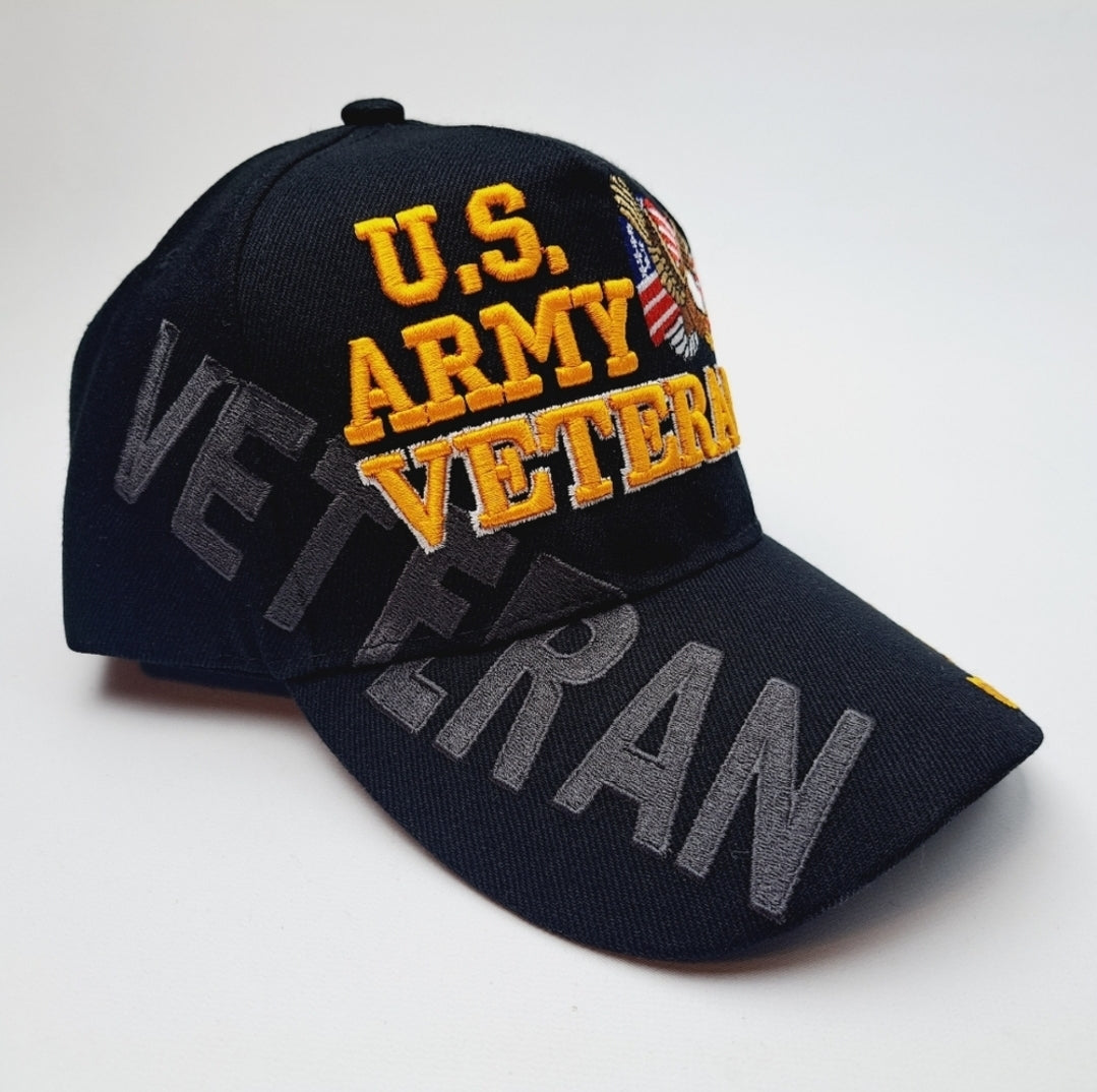 U.S. Army Veteran Mens Adjustable Hat Baseball Cap Embroidered Black