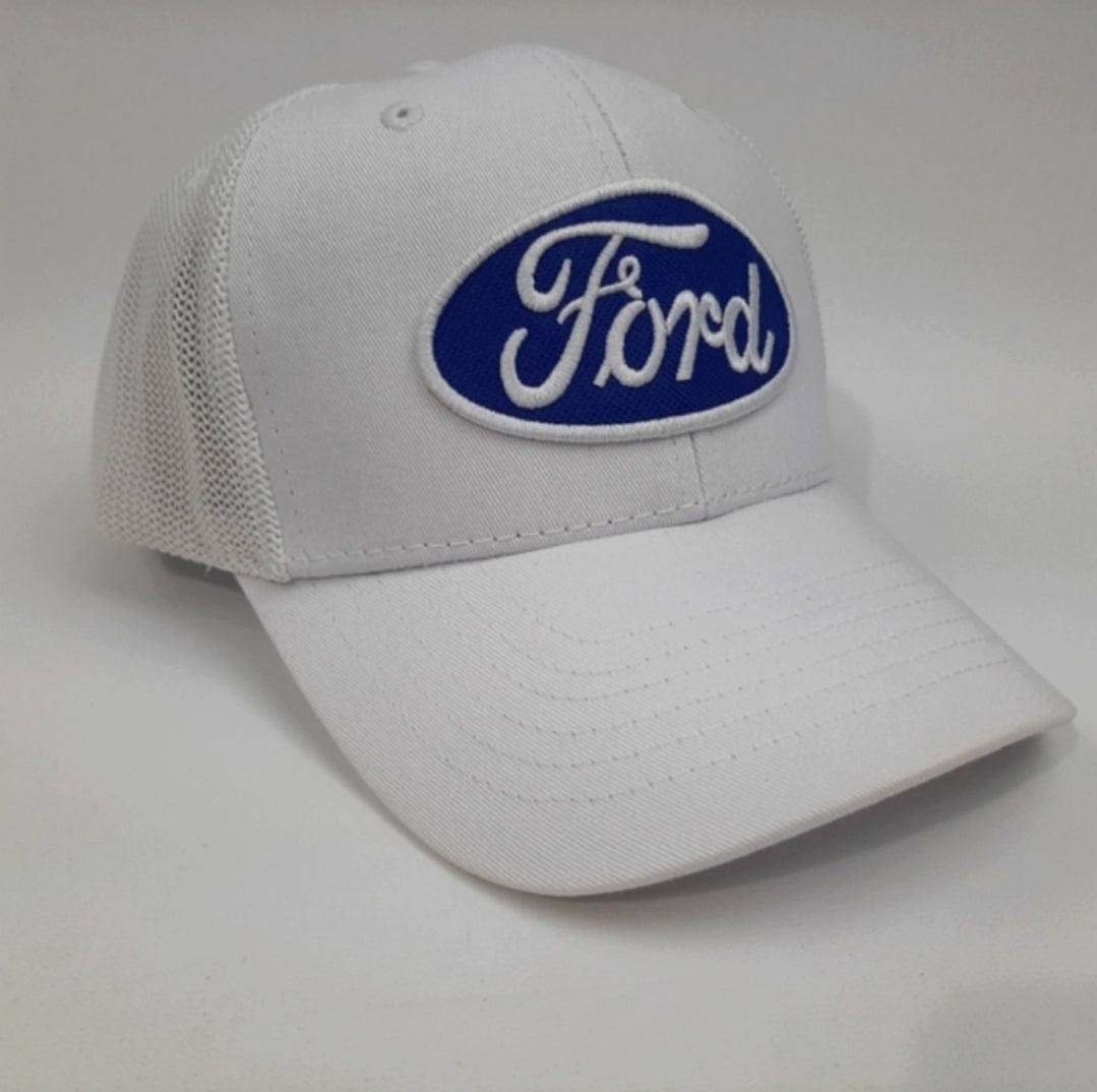 Ford Embroidered Patch Curved Bill Snapback Mesh Hat Cap White