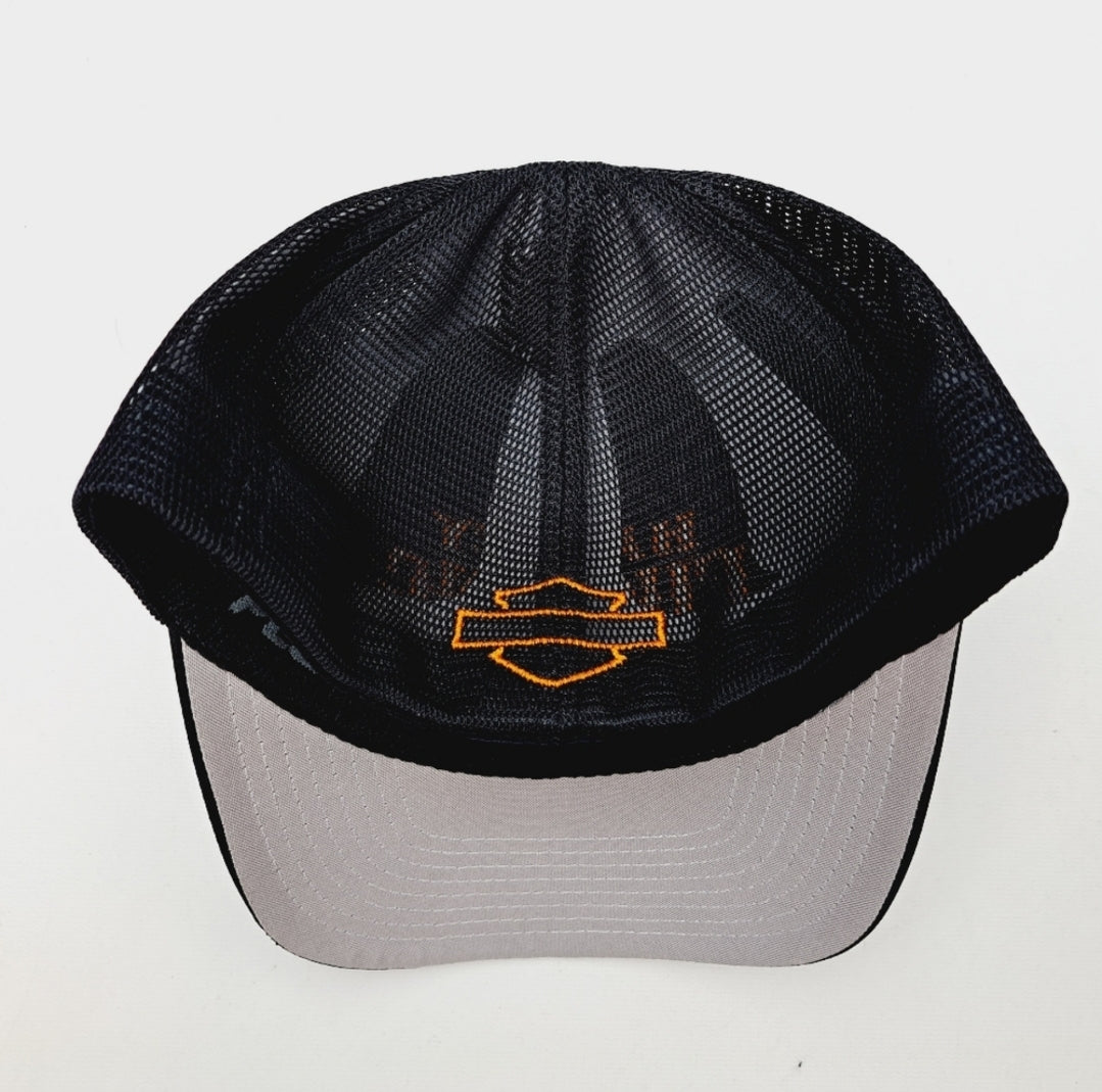 Harley Fucking Davidson Flexfit Size L/XL Curved Bill Trucker Mesh Cap Hat Black