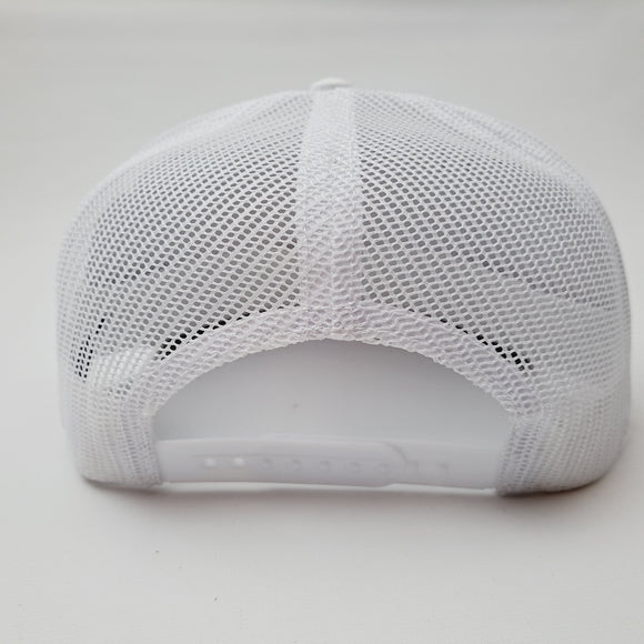 Overtime Hours Flat Bill Trucker Mesh Snapback White