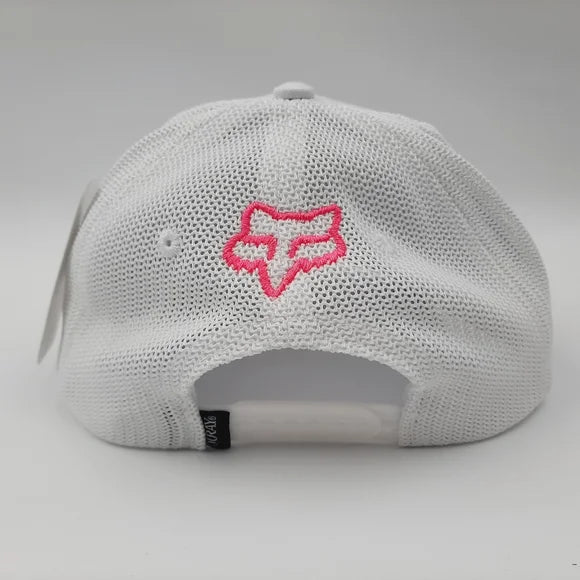 Fox Embroidered Hat Cap Mesh Snapback Curved Bill Trucker White