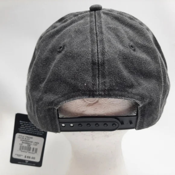 True Religion Embroidered Relaxed Cotton Snapback Hat Cap Black Garment Washed