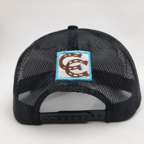 Cowboy Cartel Embroidered Patch Flat Bill Trucker Mesh Snapback Hat Black