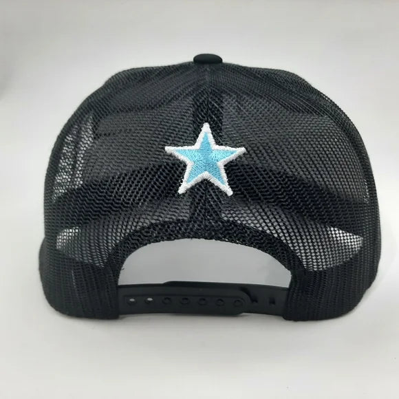 Cowboy Cartel Flat Bill Snapback Mesh Trucker Hat Cap Black Puff Embroidered