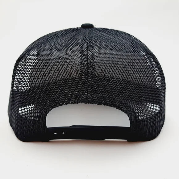 CAT Caterpillar Flat Bill Trucker Mesh Snapback Hat Cap Black Embroidered