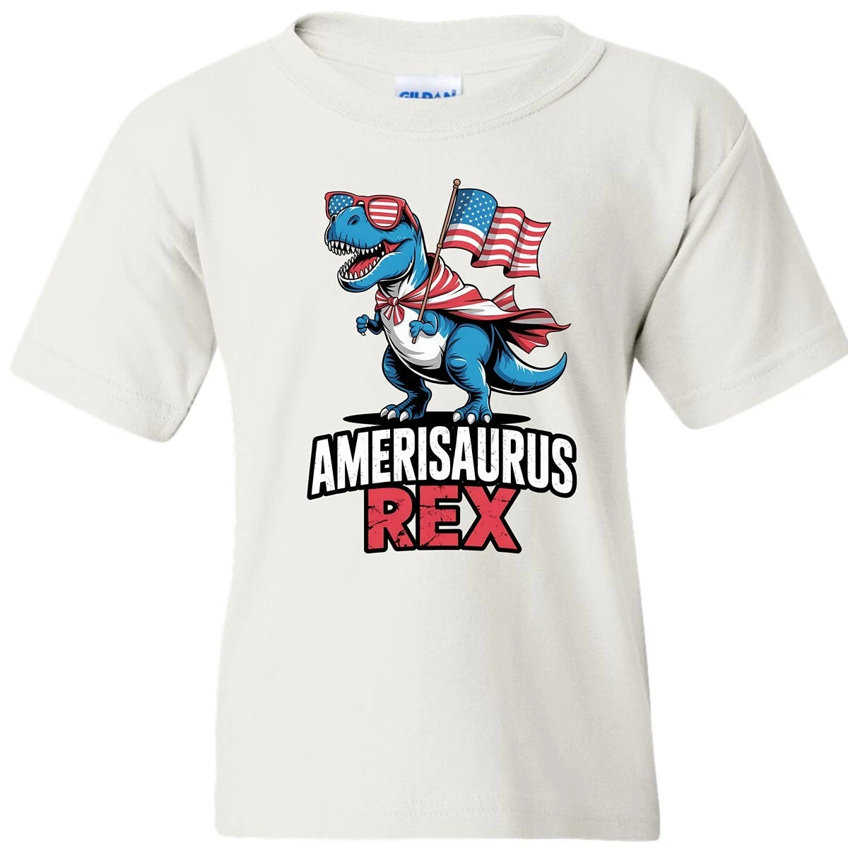 Amerisaurus Dinosaur T-Rex Kids T-shirt 4th of July Celebration Patriotic
