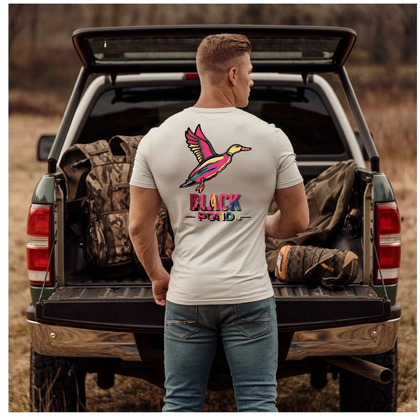 Black Pond Duck Hunting T-shirt Unisex 100% Cotton Tan