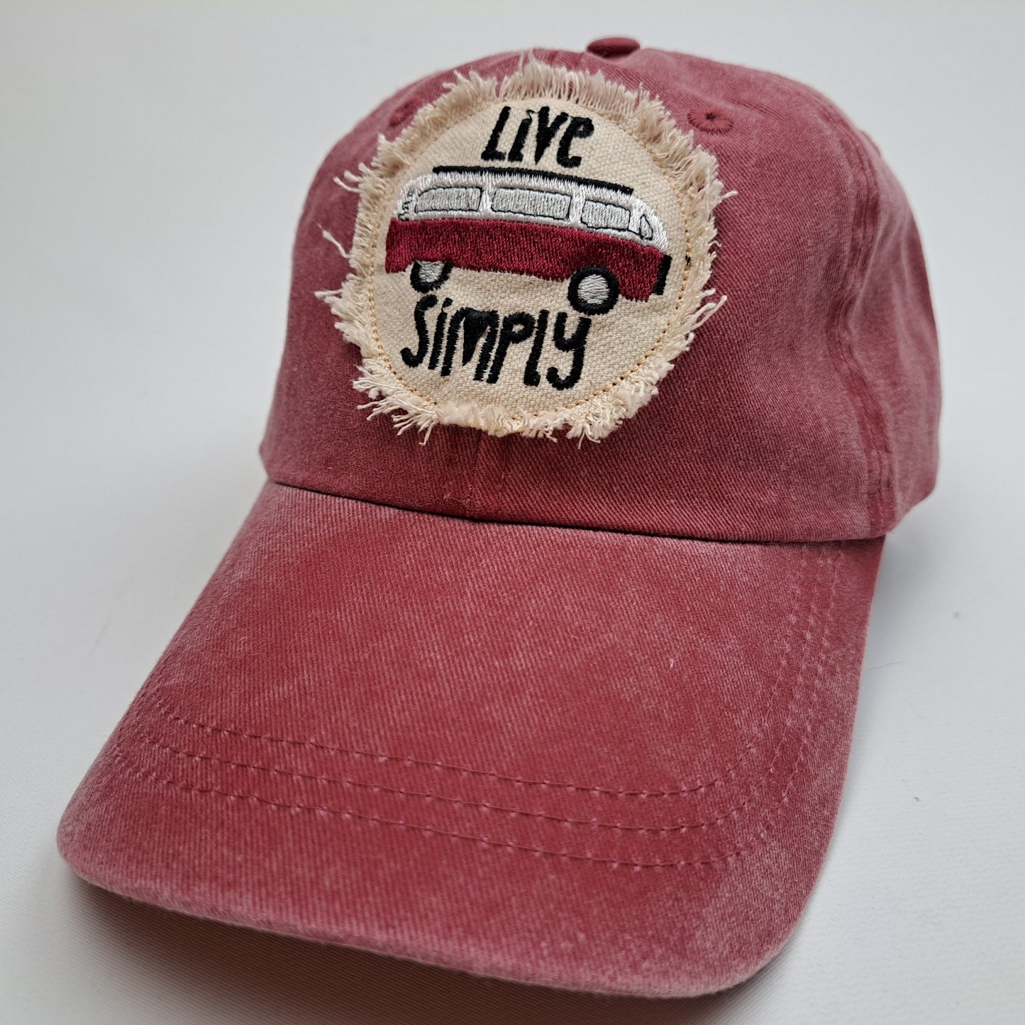 VW Bus Live Simply Embroidered Frayed Patch Women's Hat Cap Washed Relaxed Cotton Adjustabl