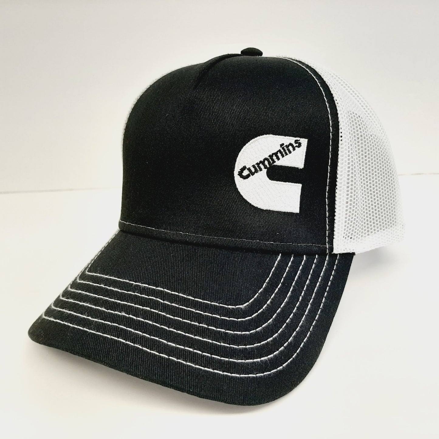 Cummins Curved Bill Vintage Trucker Mesh Snapback Black Baseball Cap Hat Man Embroidered