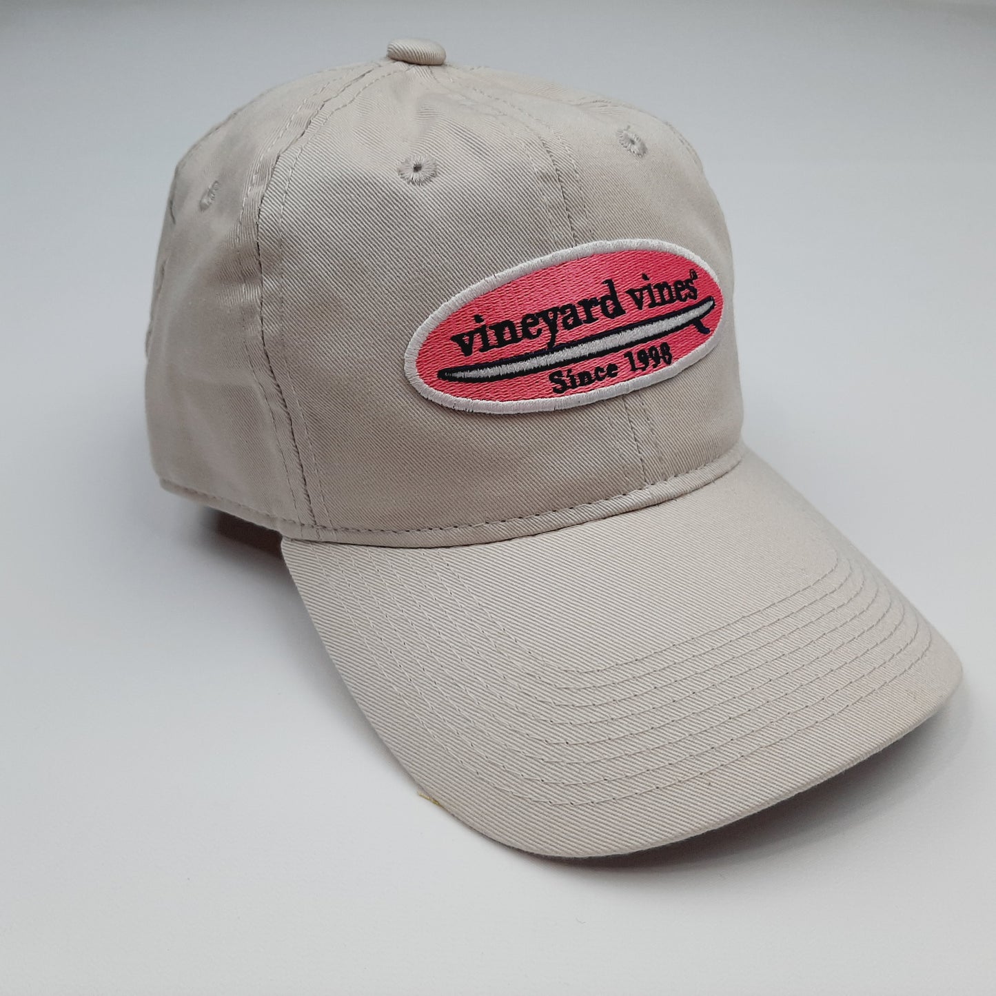 Vineyard Vines Embroidered Patch Beige 100% Cotton 6 Panel Cap Hat Adjustable Buckle