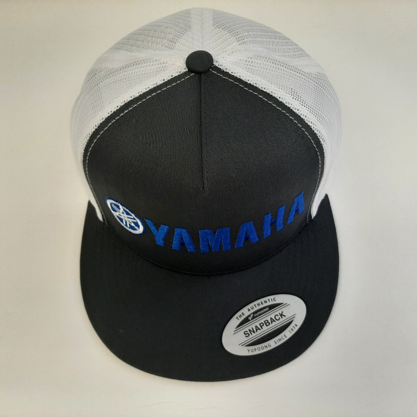 Yamaha Flat Bill Yupoong Mesh Snapback Hat Gray/White Direct Embroidered