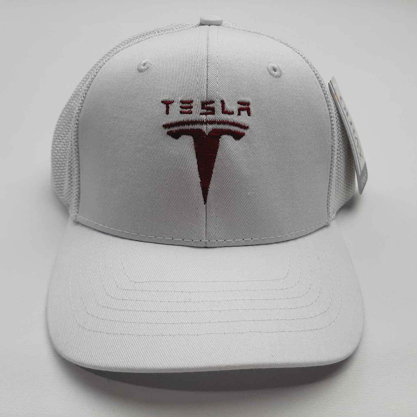 Tesla Embroidered Mesh Snapback Hat Cap White