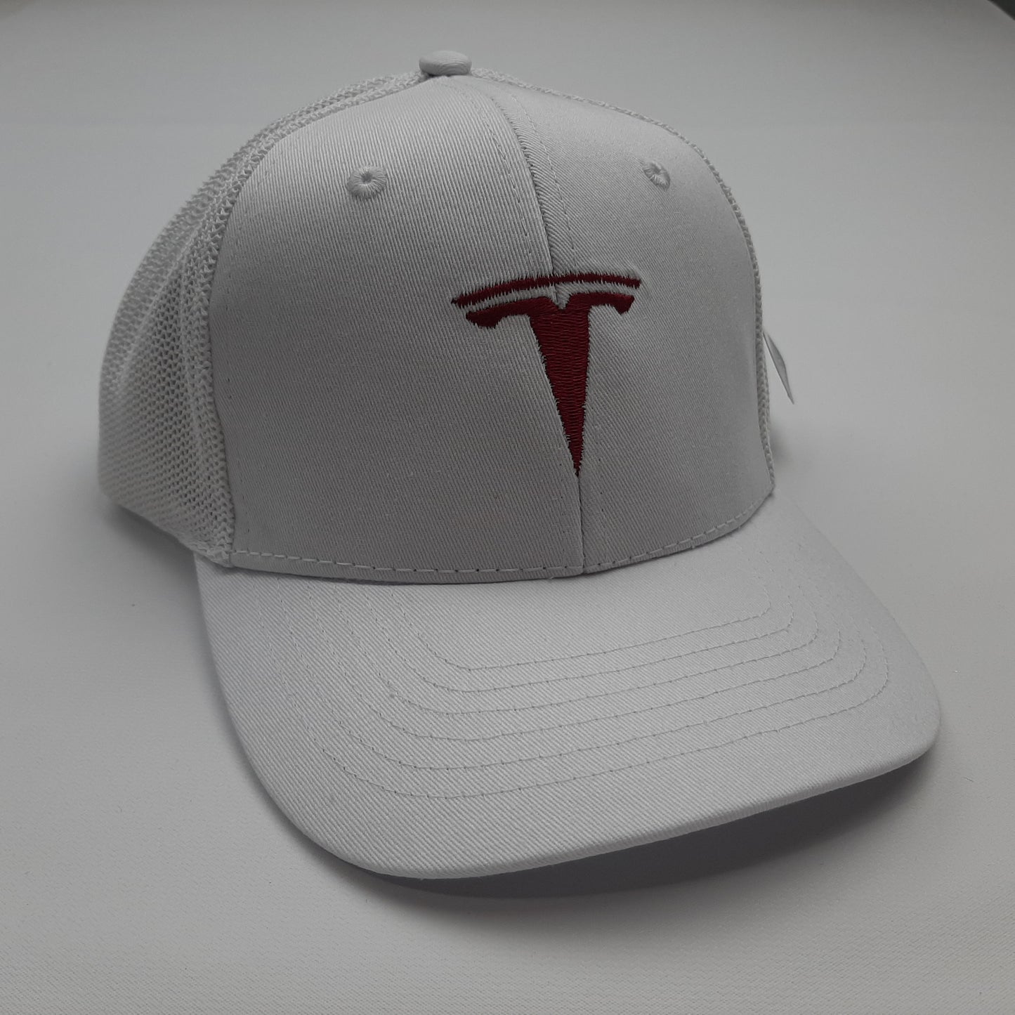 Tesla Embroidered Mesh Snapback Hat Cap White