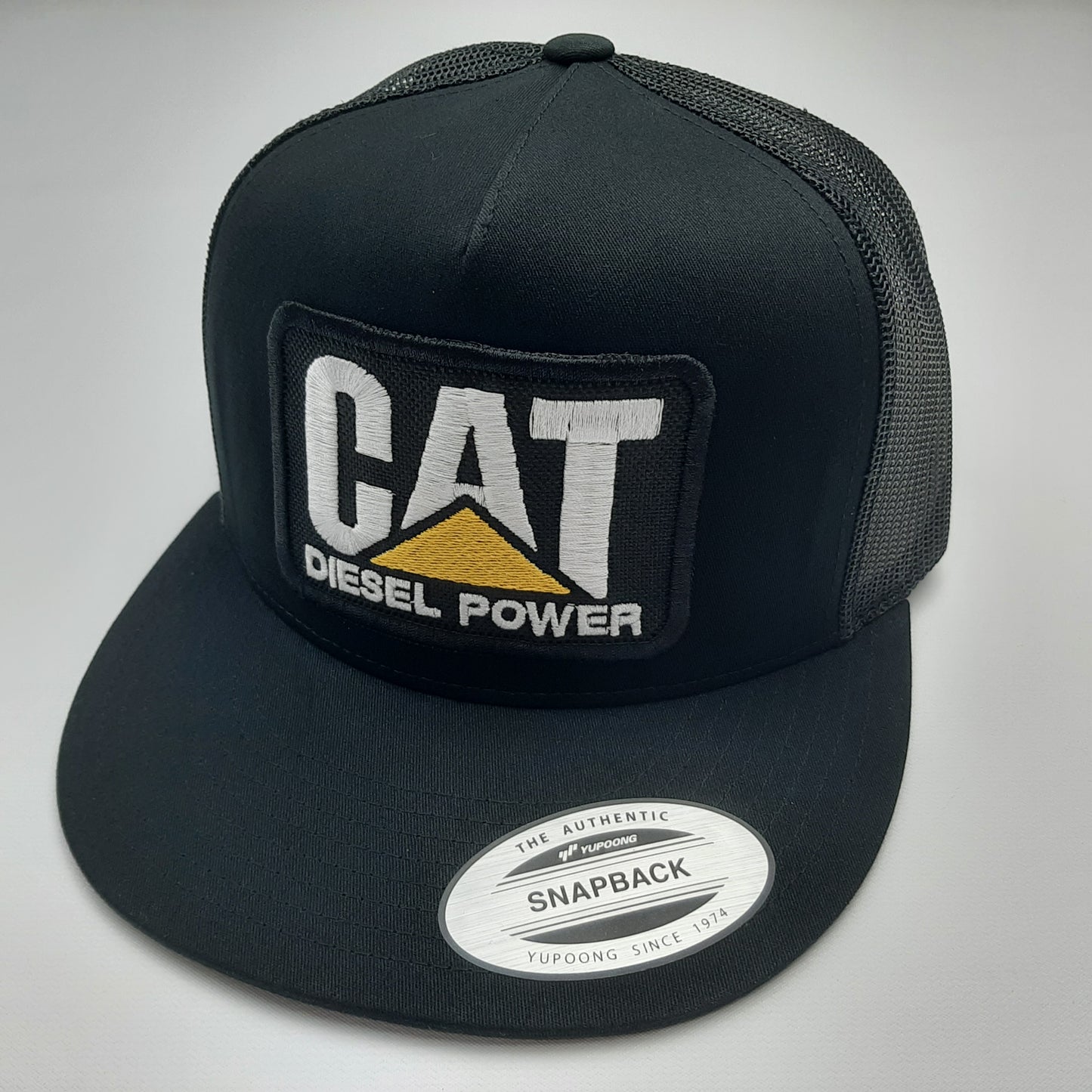 Otto Retro Cat Diesel Power Embroidered Patch Flat bill Trucker Mesh Snapback Cap