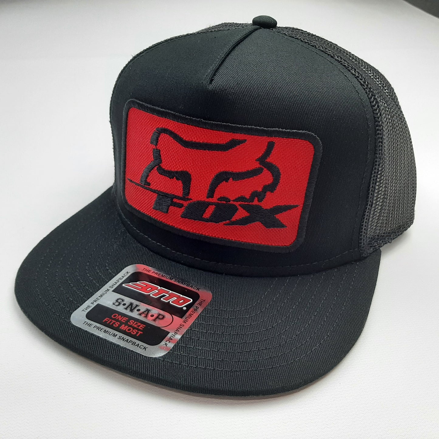 Fox Racing Otto Embroidered Patch Flat Bill Mesh Snapback Baseball Cap Hat Black