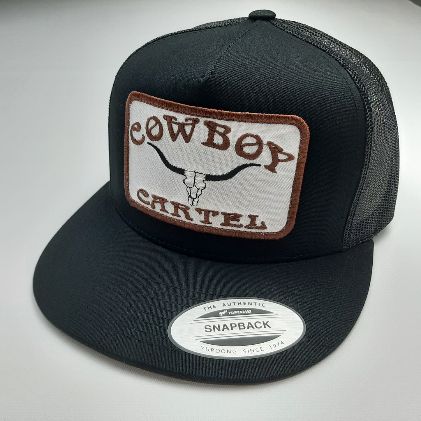 Cowboy Cartel Embroidered Patch Baseball Cap Flat Bill Trucker Mesh Snapback Black