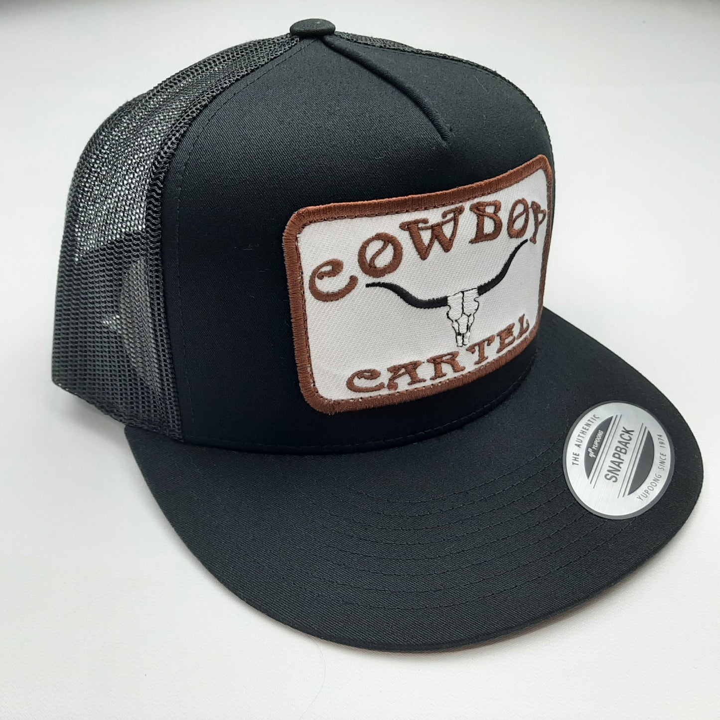 Cowboy Cartel Embroidered Patch Baseball Cap Flat Bill Trucker Mesh Snapback Black