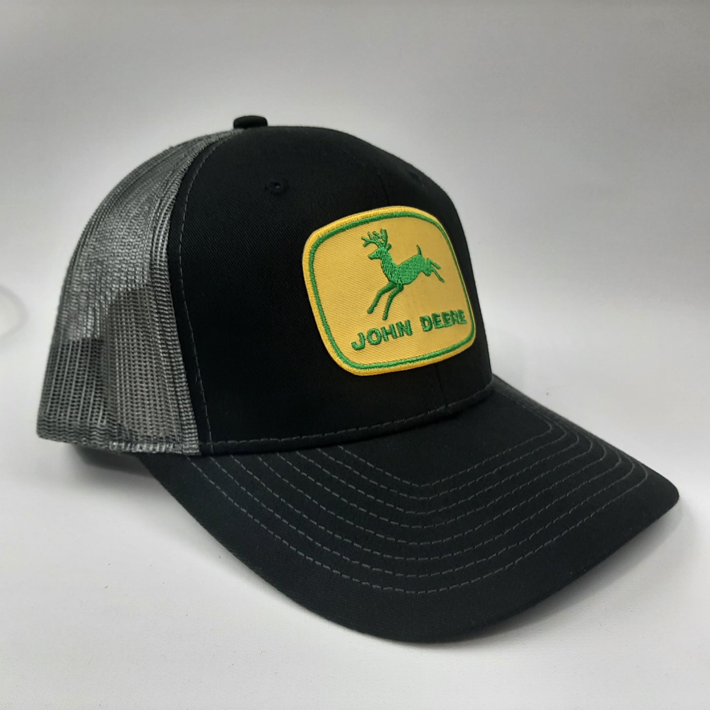 John Deere Embroidered Patch Curved Bill Mesh Snapback Cap Hat Black & Gray