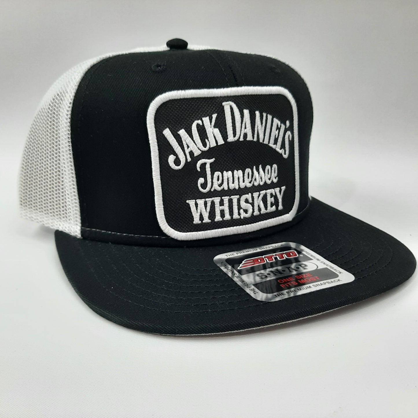 Jack Daniel's Embroidered Patch Flat Bill Trucker Mesh Snapback Cap Hat