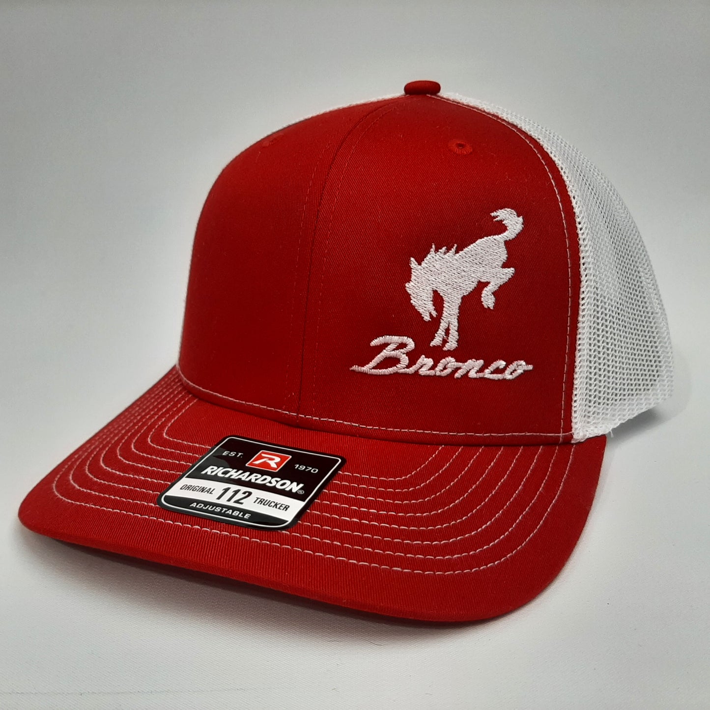Ford Bronco Richardson 112 Trucker Mesh Snapback Cap Hat Red & White