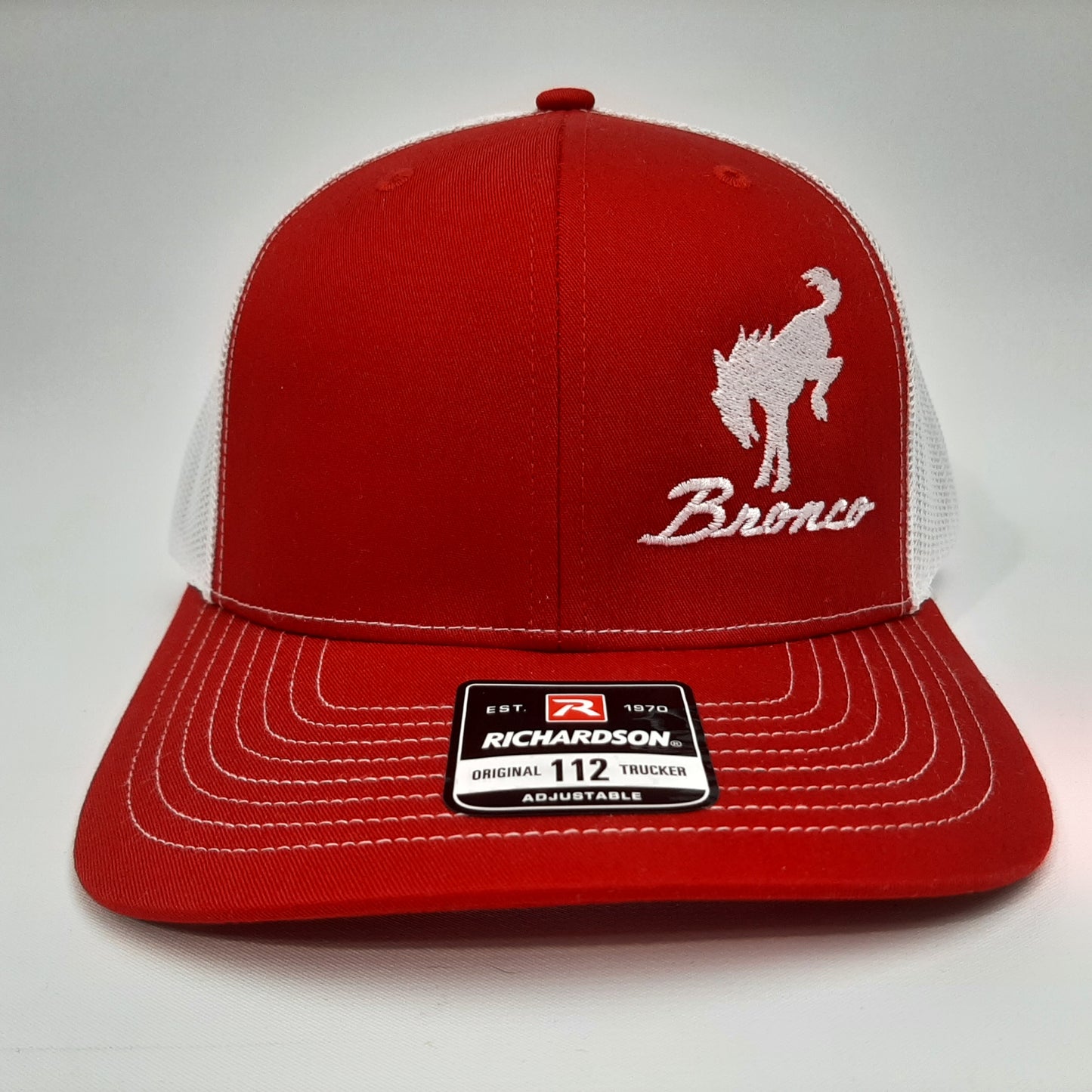 Ford Bronco Richardson 112 Trucker Mesh Snapback Cap Hat Red & White