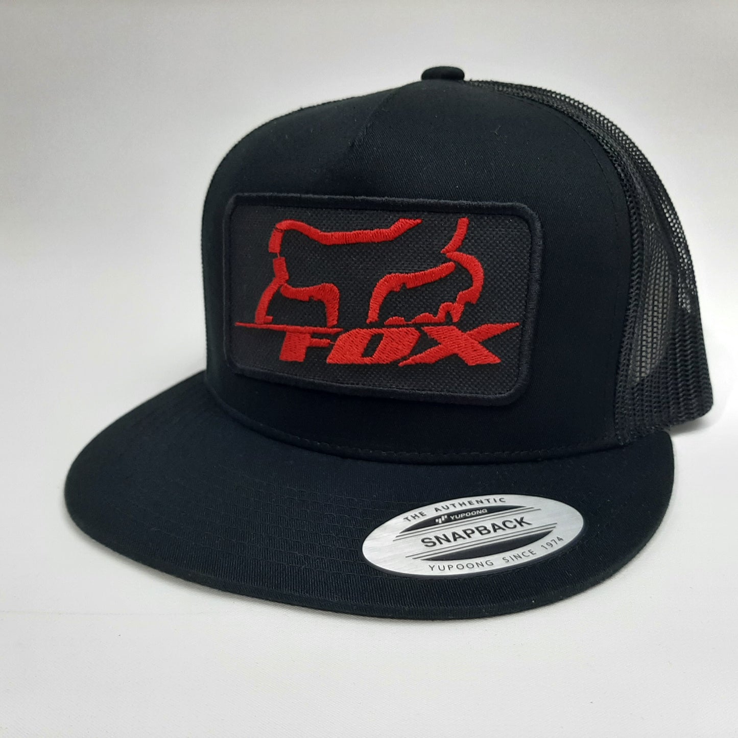 Fox Racing Otto Embroidered Patch Flat Bill Mesh Snapback Baseball Cap Hat Black