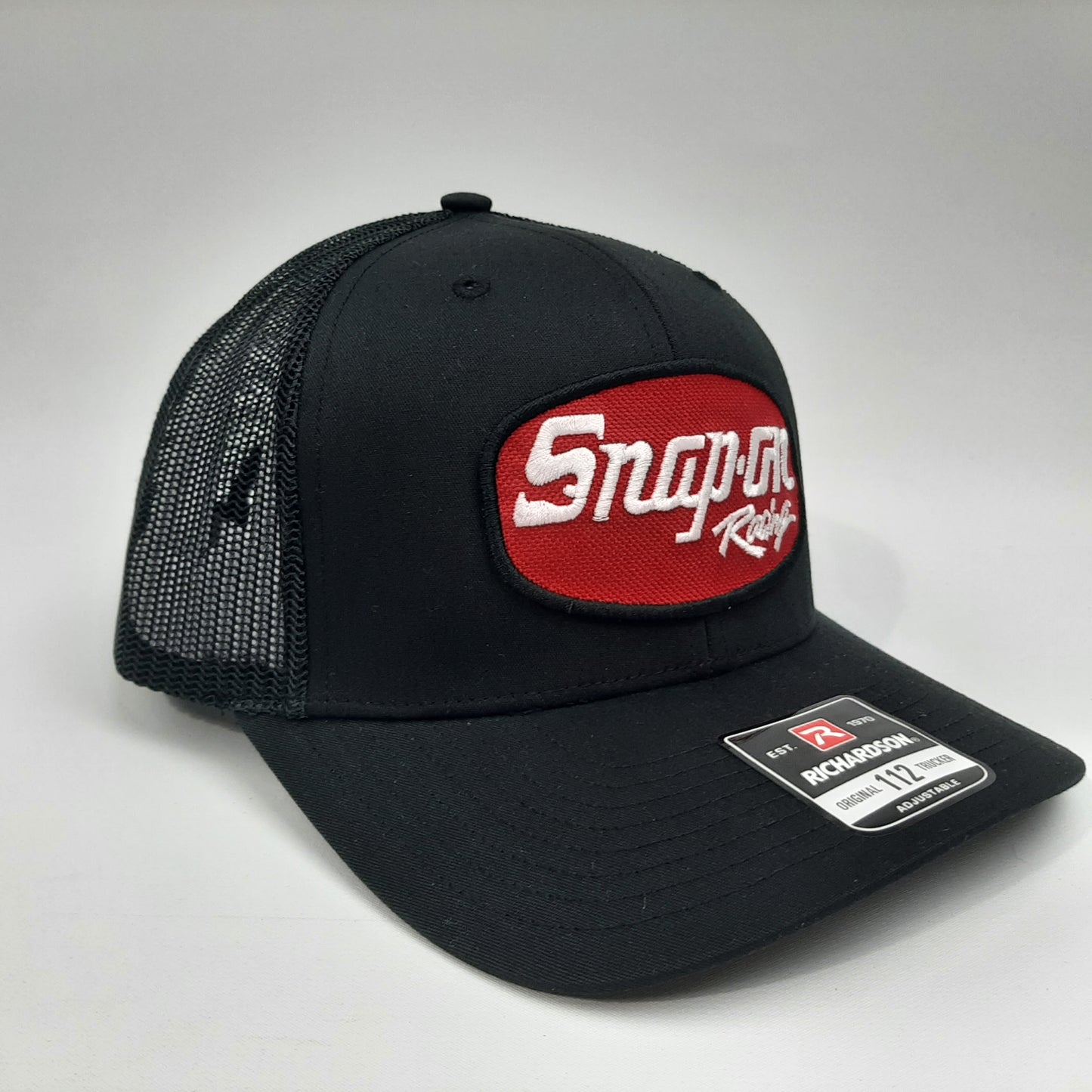 Snap On Snap-On Embroidered Patch Richardson 112 Curved Bill Trucker Mesh Snapback Cap Hat Black