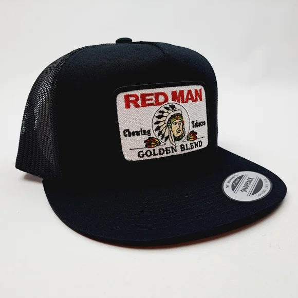 Red Man Embroidered Patch Trucker Mesh Snapback Cap Hat Black