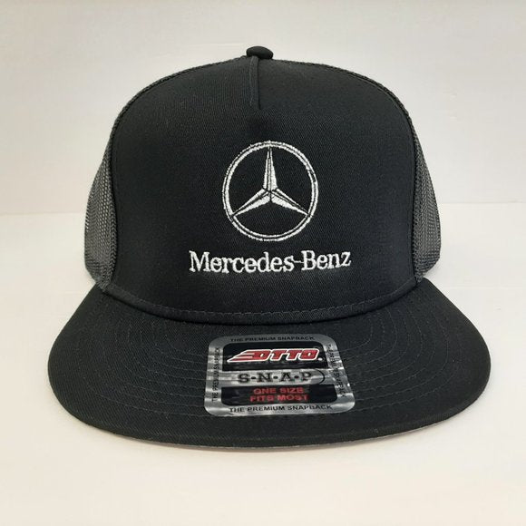 Mercedes Benz Mesh Trucker Snapback Flat Bill Embroidered Cap Hat Black Otto
