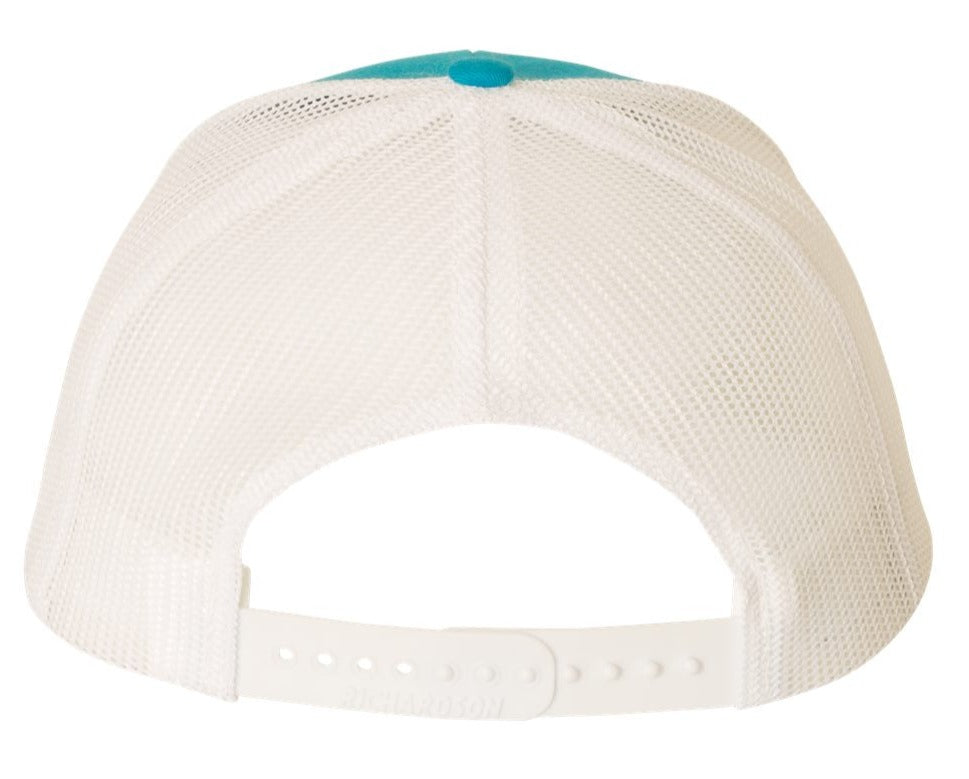 Richardson 112 Blank Low Profile Snapback Mesh Baseball Trucker Hat Cap Cyan Blue & White