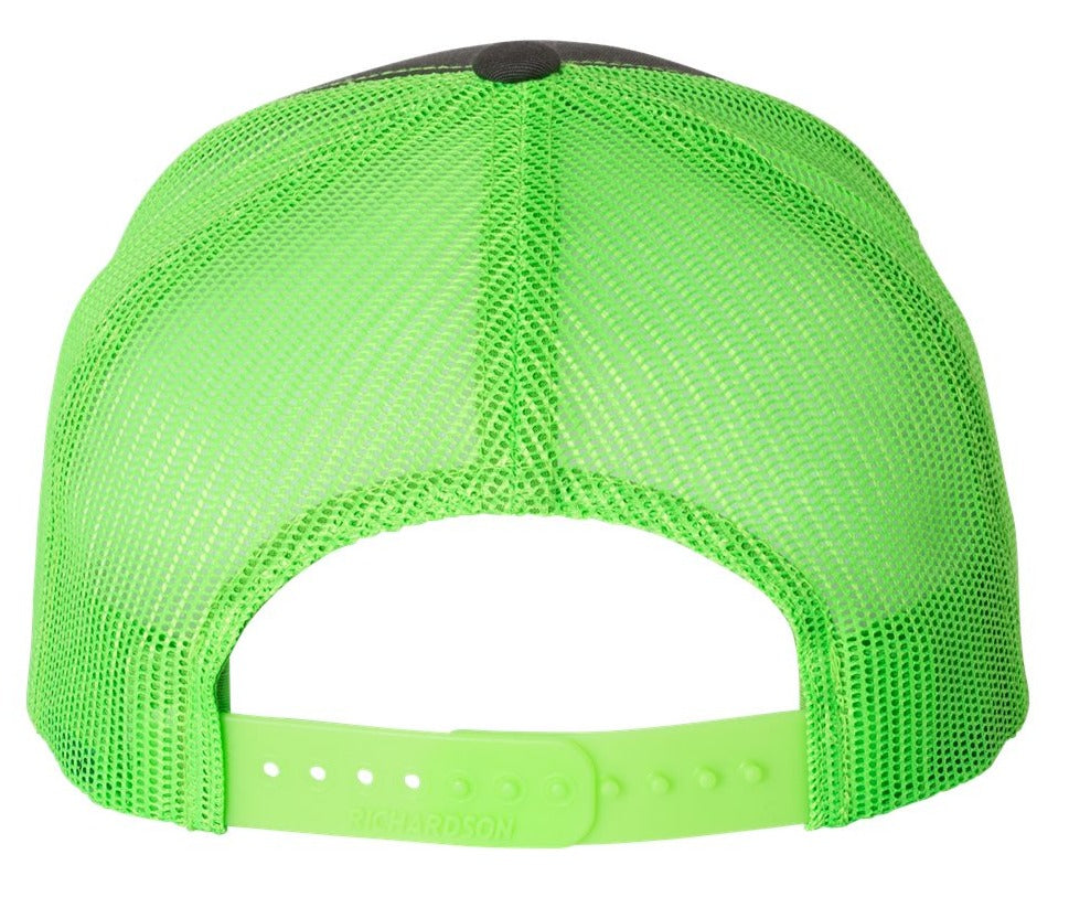 Richardson 112 Blank Low Profile Snapback Mesh Baseball Trucker Hat Cap Charcoal & Neon Green