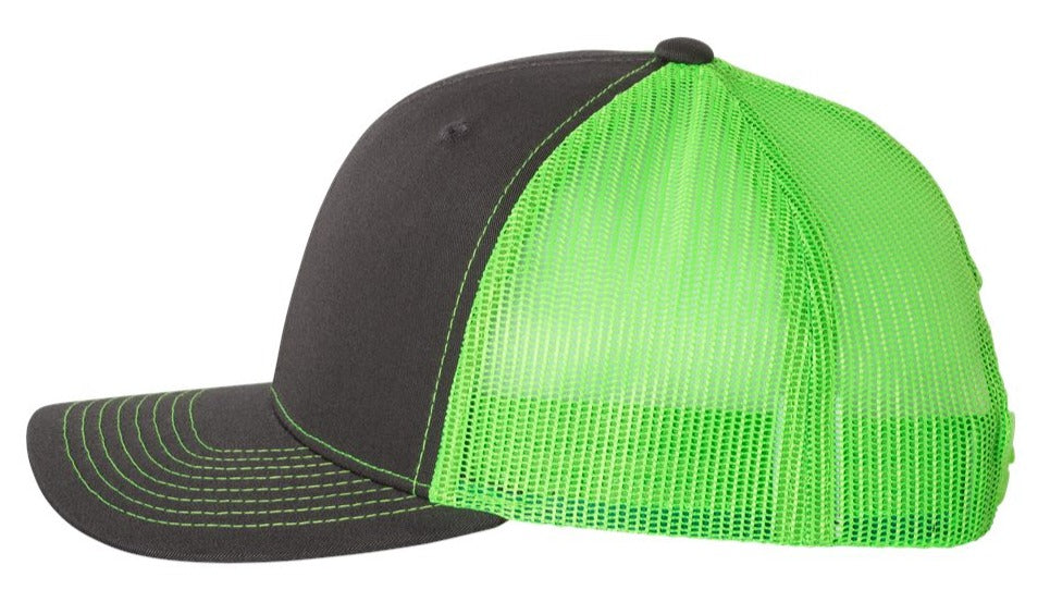 Richardson 112 Blank Low Profile Snapback Mesh Baseball Trucker Hat Cap Charcoal & Neon Green