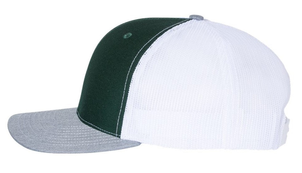 Richardson 112 Blank Low Profile Snapback Mesh Baseball Trucker Hat Cap Dark Green, White, & Heather Gray