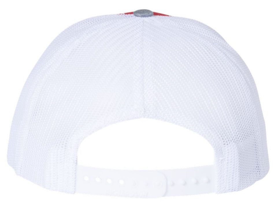 Richardson 112 Blank Low Profile Snapback Mesh Baseball Trucker Hat Cap Hot Heather Gray, Red, & White
