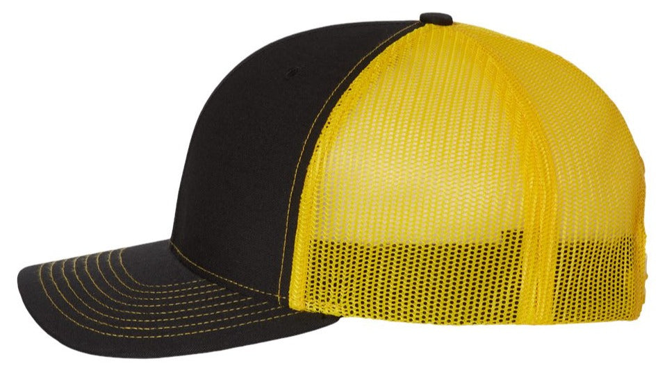 Richardson 112 Blank Low Profile Snapback Mesh Baseball Trucker Hat Cap Black & Yellow