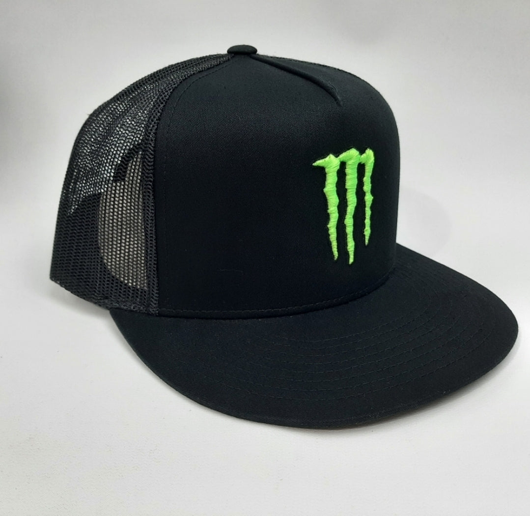 Monster Energy Fox Flat Bill Mesh Snapback Black Cap Hat Embroidered