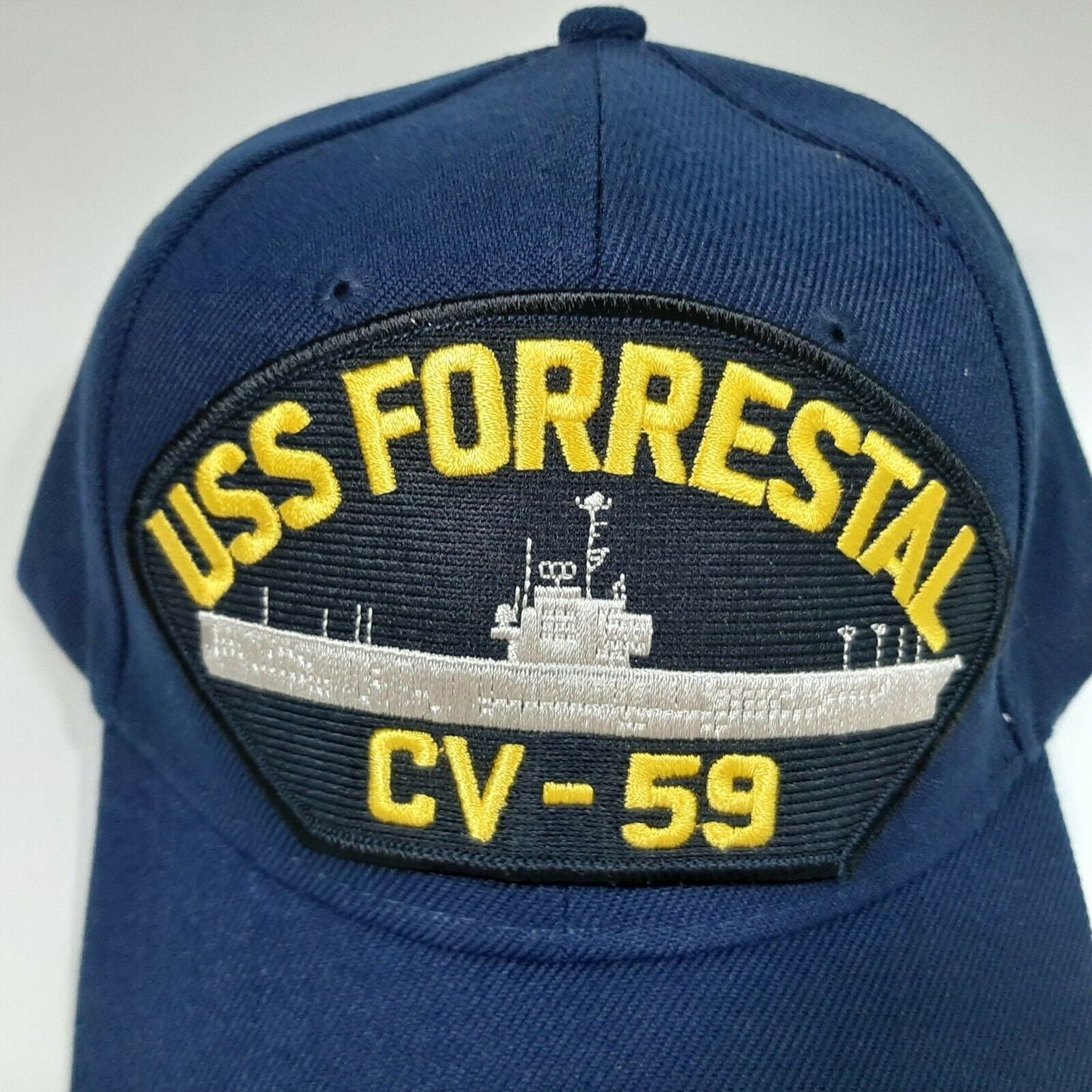 US Navy USS Forrestal CV-59 Men's Patch Cap Hat Navy Blue Acrylic