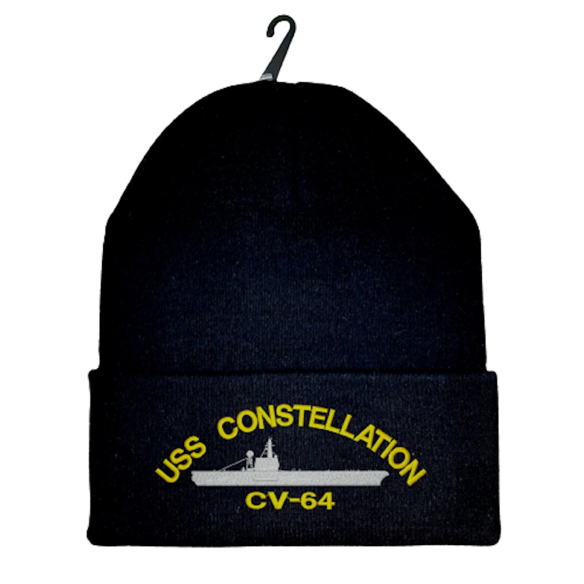 USS Constellation CV-64 Beanie Watch Cap Skull Cap Black Embroidered Long Cuff US Navy