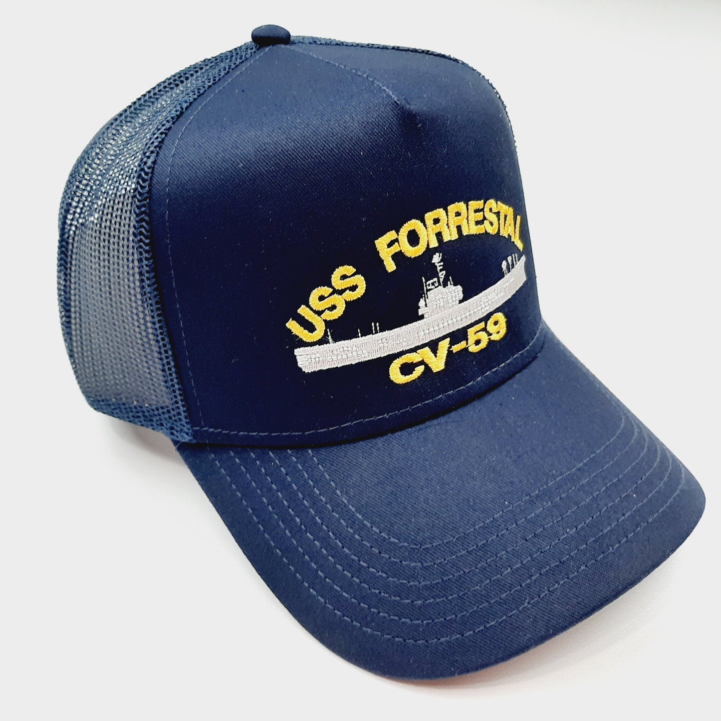 USS Forrestal CV-59 Hat Embroidered Baseball Cap Mesh Snapback Navy Blue