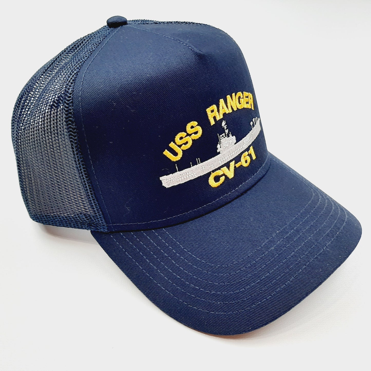 USS Ranger CV-61 Men's Baseball Cap Hat Navy Blue Mesh Snapback