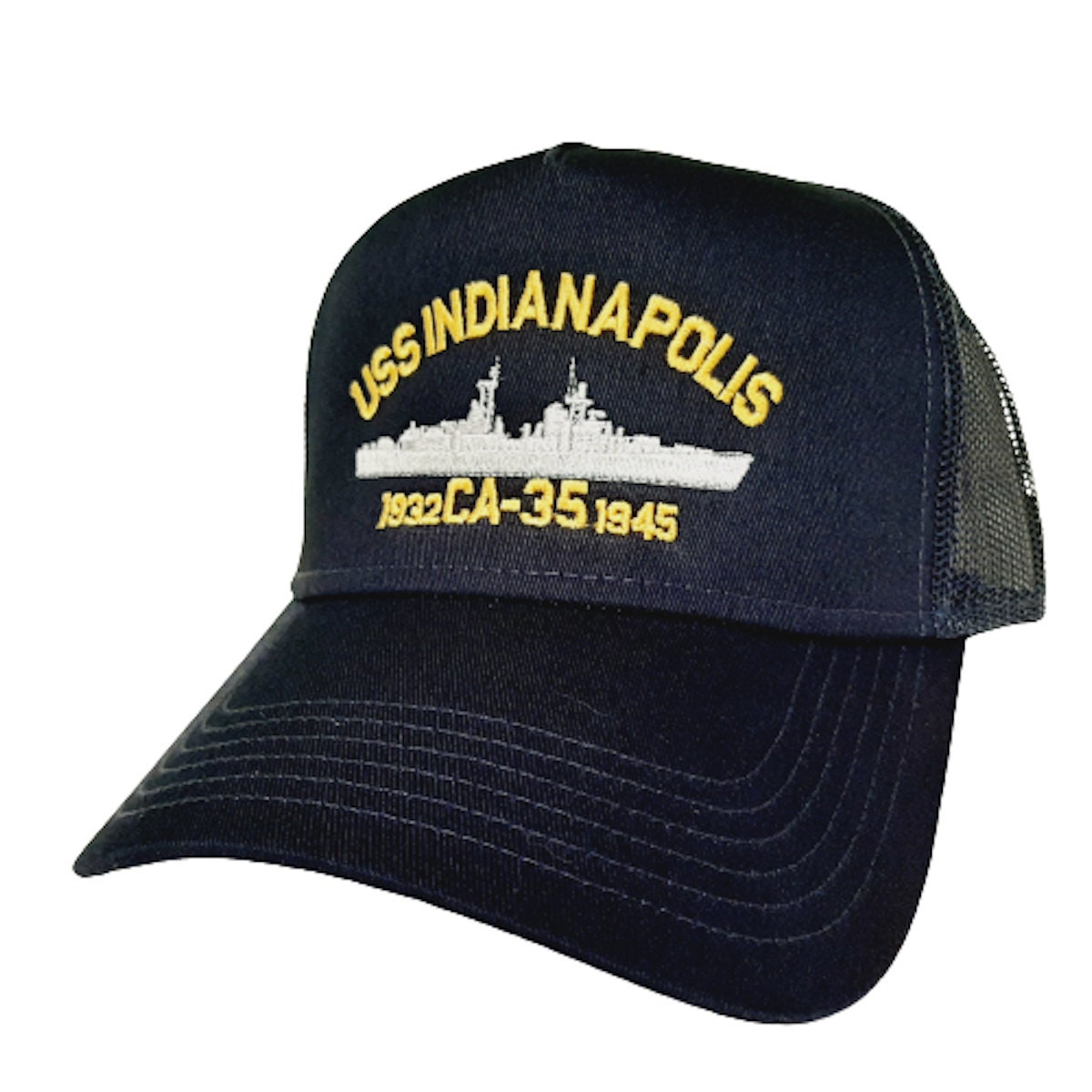 USS Indianapolis CA-35 Baseball Cap Hat Mesh Snapback Blue Embroidered US Navy