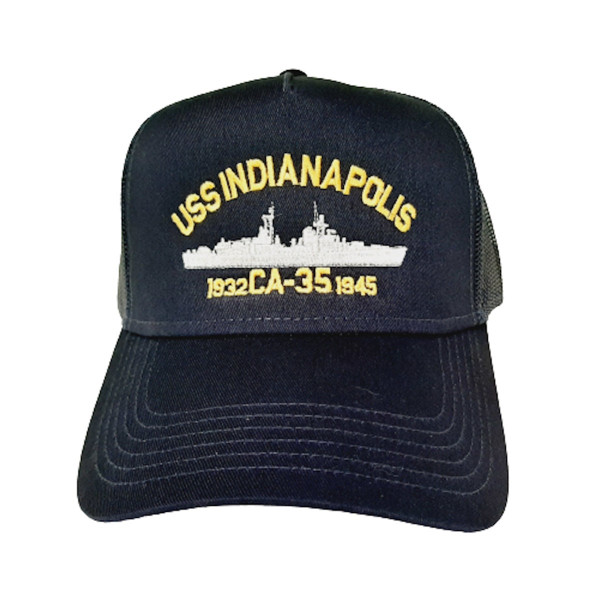 USS Indianapolis CA-35 Baseball Cap Hat Mesh Snapback Blue Embroidered US Navy