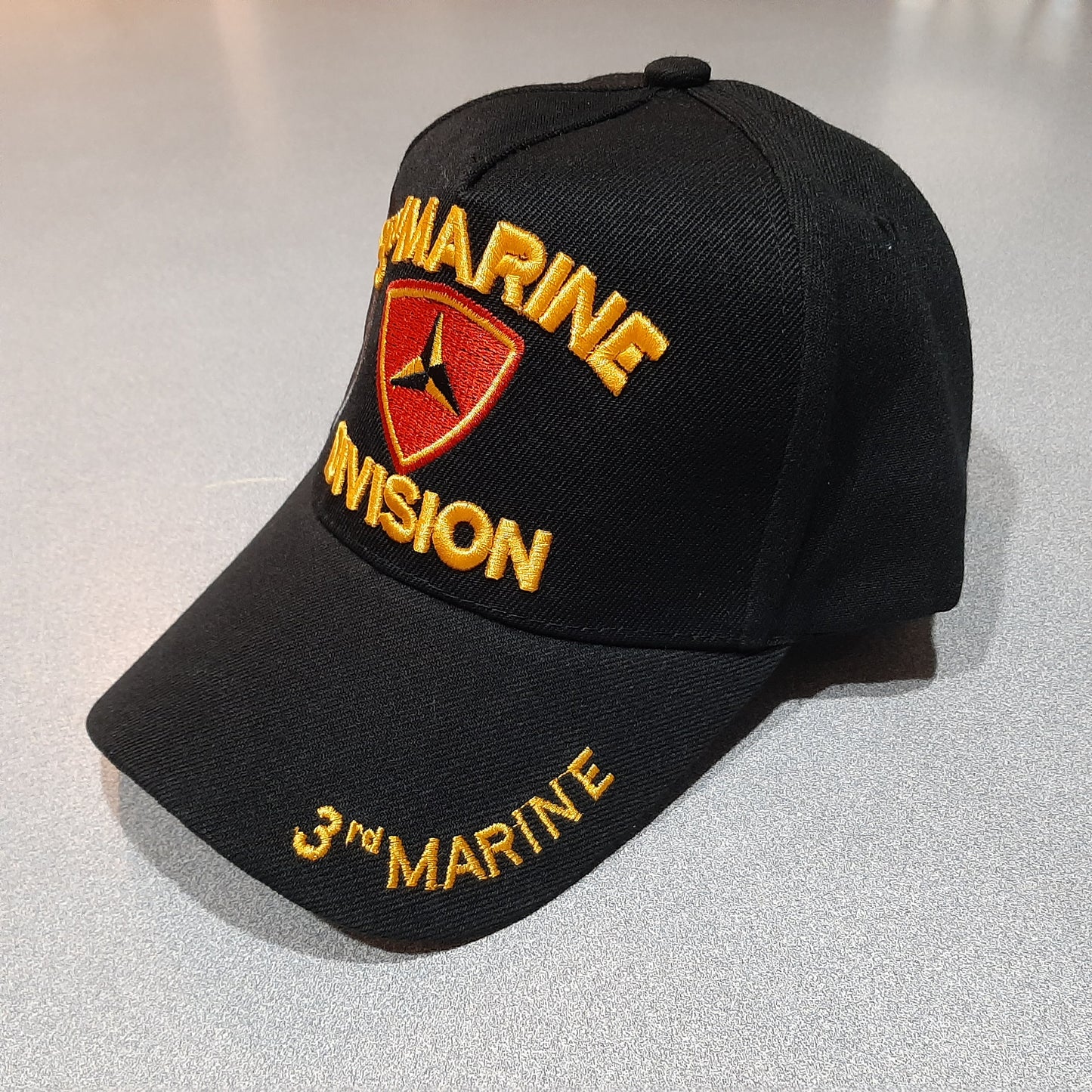 3rd Marine Division Men's Ball Cap Hat Black Embroidered Acrylic Strapback Curve