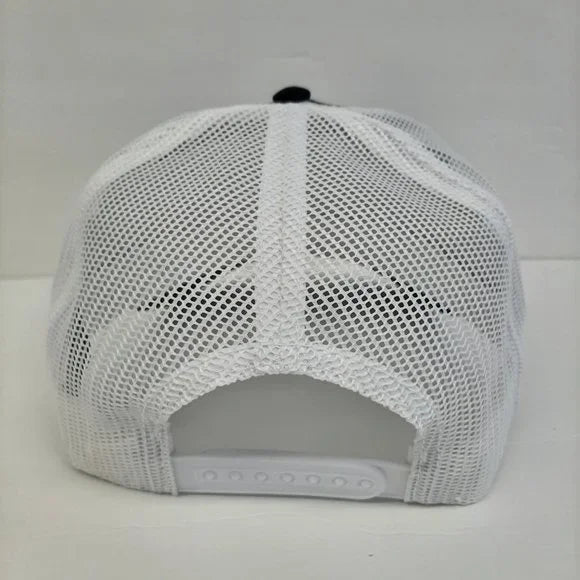 Cat Diesel Hat Embroidered Patch Black Mesh Snapback Low Profile Cap Black & White