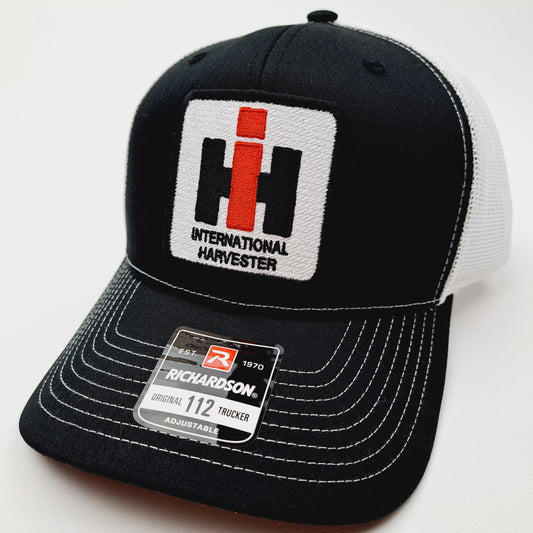 International Harvester Richardson 112 Embroidered Patch Trucker Mesh Snapback Cap Hat Black & White