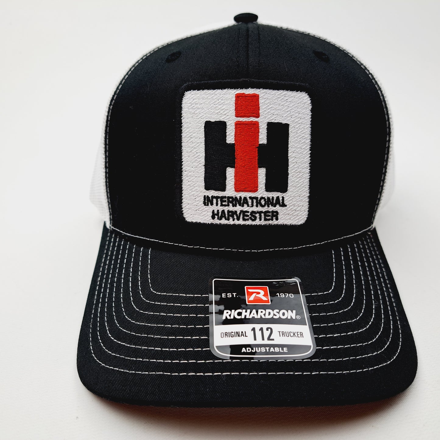 International Harvester Richardson 112 Embroidered Patch Trucker Mesh Snapback Cap Hat Black & White
