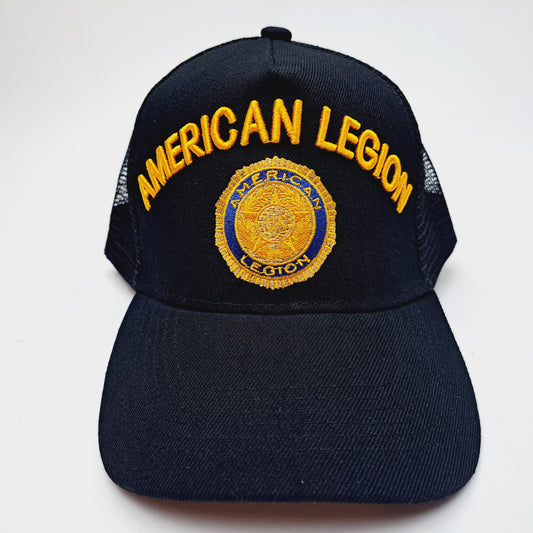 American Legion Mens Mesh Hat Cap Embroidered Snapback Black