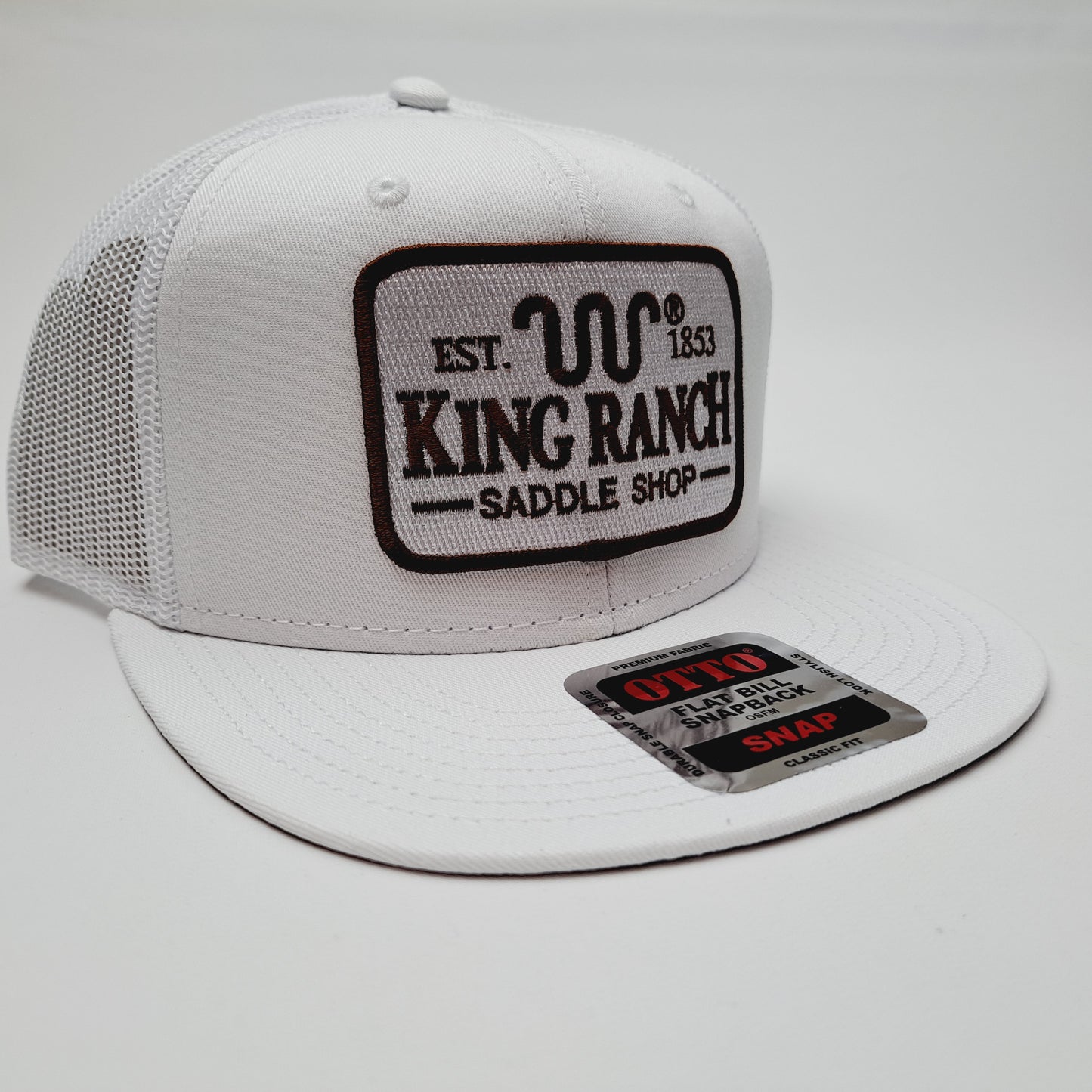 King Ranch Flat Bill Mesh Trucker Snapback Hat Cap White Embroidered Patch