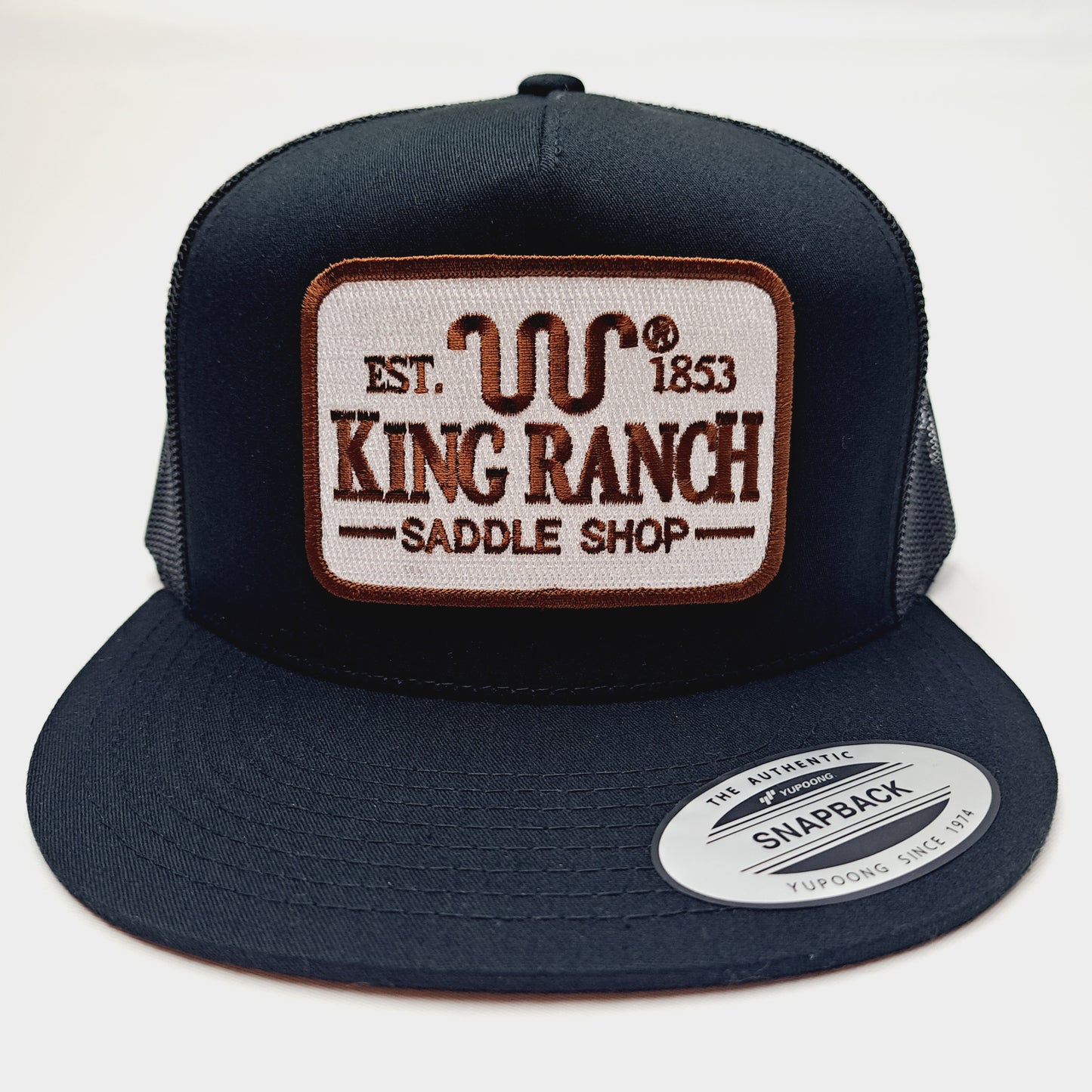 King Ranch Flat Bill Mesh Trucker Snapback Hat Cap Black Embroidered Patch