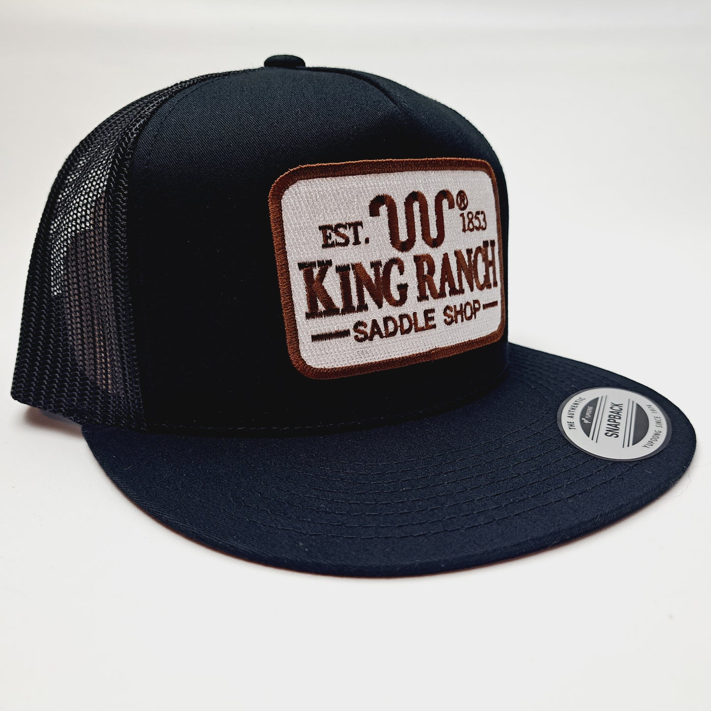 King Ranch Flat Bill Mesh Trucker Snapback Hat Cap Black Embroidered Patch